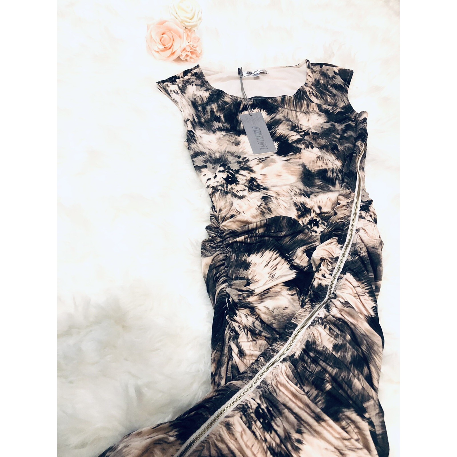 J Low Womans Xs Abstract Sleeveless Ruched Bodycon Dress Kaleidoscope Maxi Mono — image 7 of 8